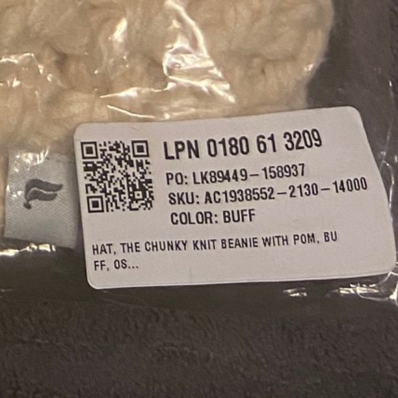 Fabletics Chunky Knit Beanie - Buff/White Pom - Picture 5 of 5